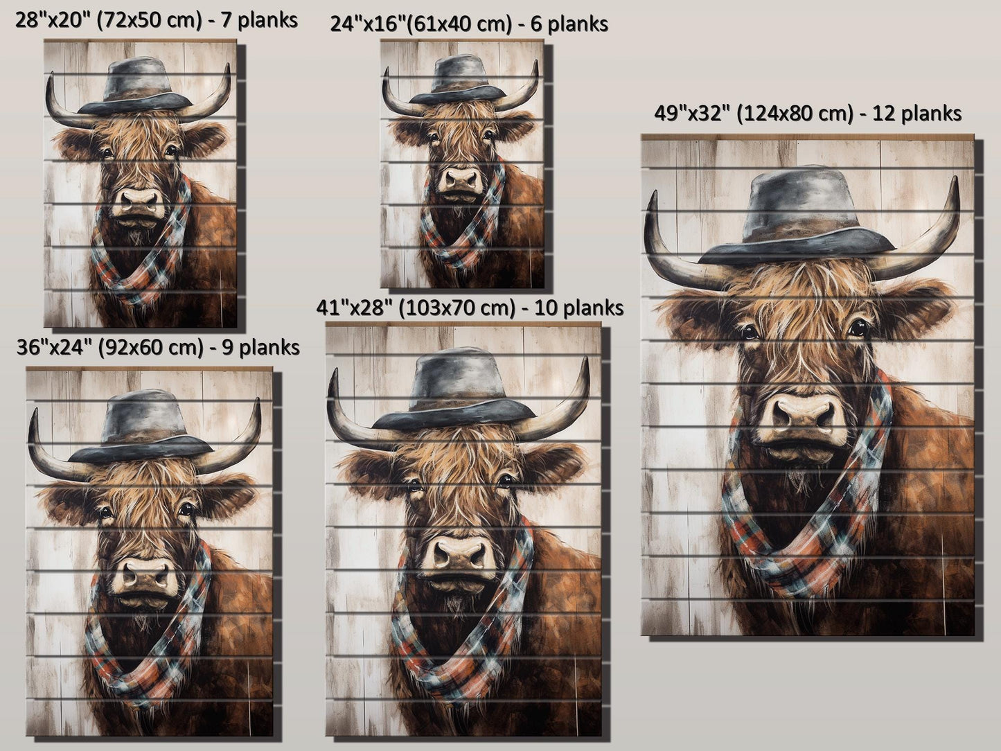 Rustic Wood Wall Art – Highland Cow Artwork on Natural Wood Planks | Farmhouse Wall Decor