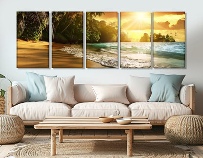 Scenic Beach Sunset Canvas Print, Tropical Wall Art, Framed and Ready to Hang