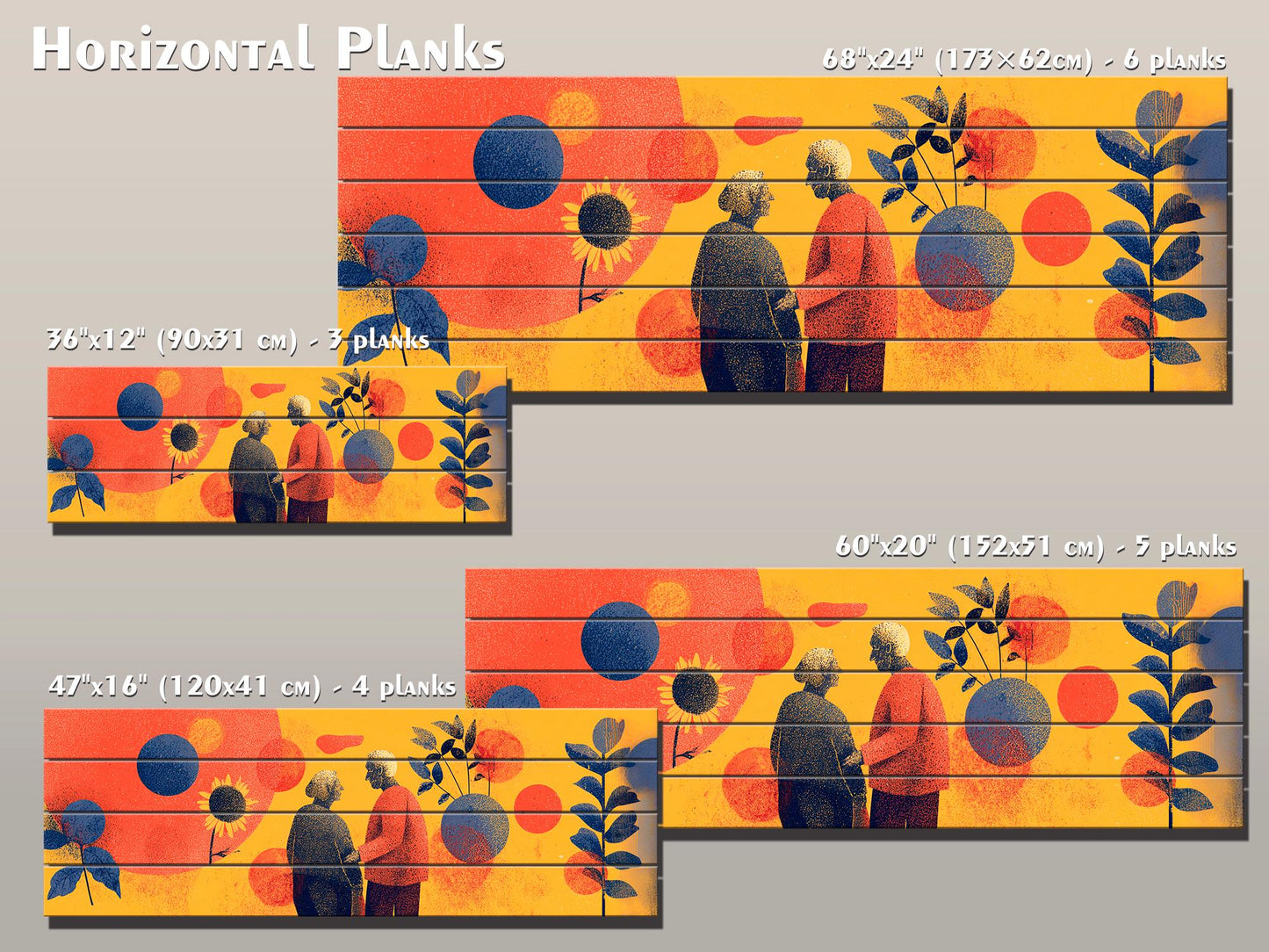 Elderly Couple Print on Wood, Emotional Age Support Wall Art