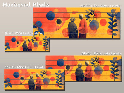Elderly Couple Print on Wood, Emotional Age Support Wall Art