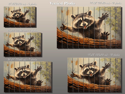 Rustic Woodland Wall Art – Happy Raccoon Wooden Wall Decor on Wood Planks