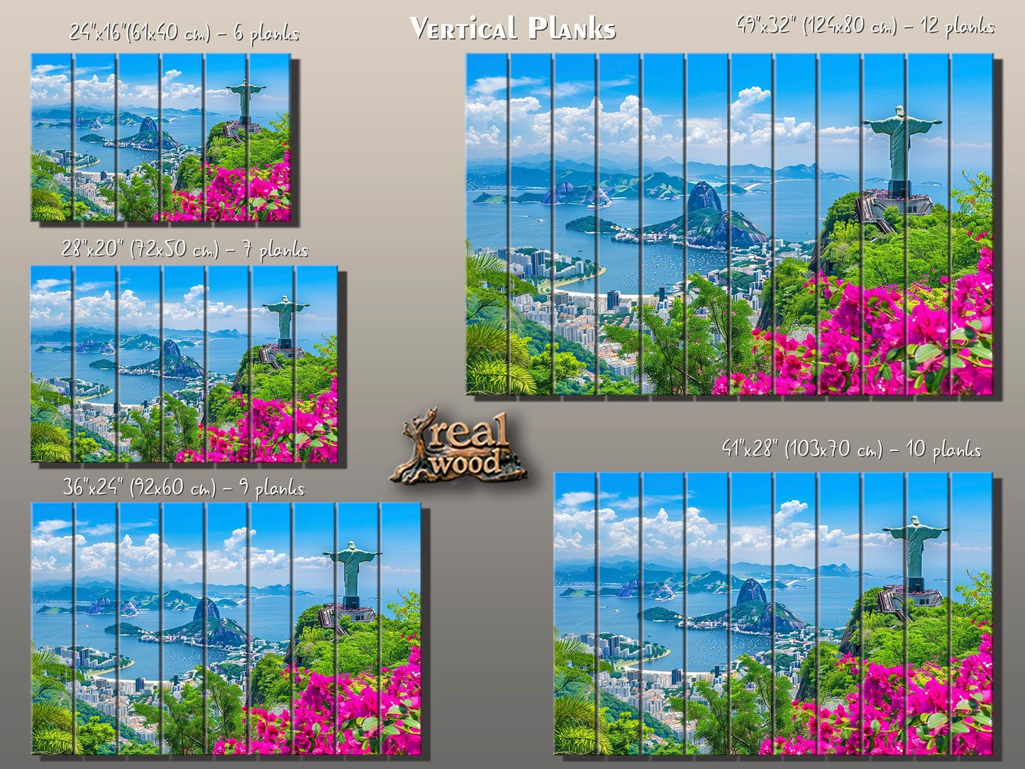 Rio De Janeiro Painting Printed on Natural Wood, Sugarloaf Mountain, Rio De Janeiro Wall Art, Christ the Redeemer Print on Wood