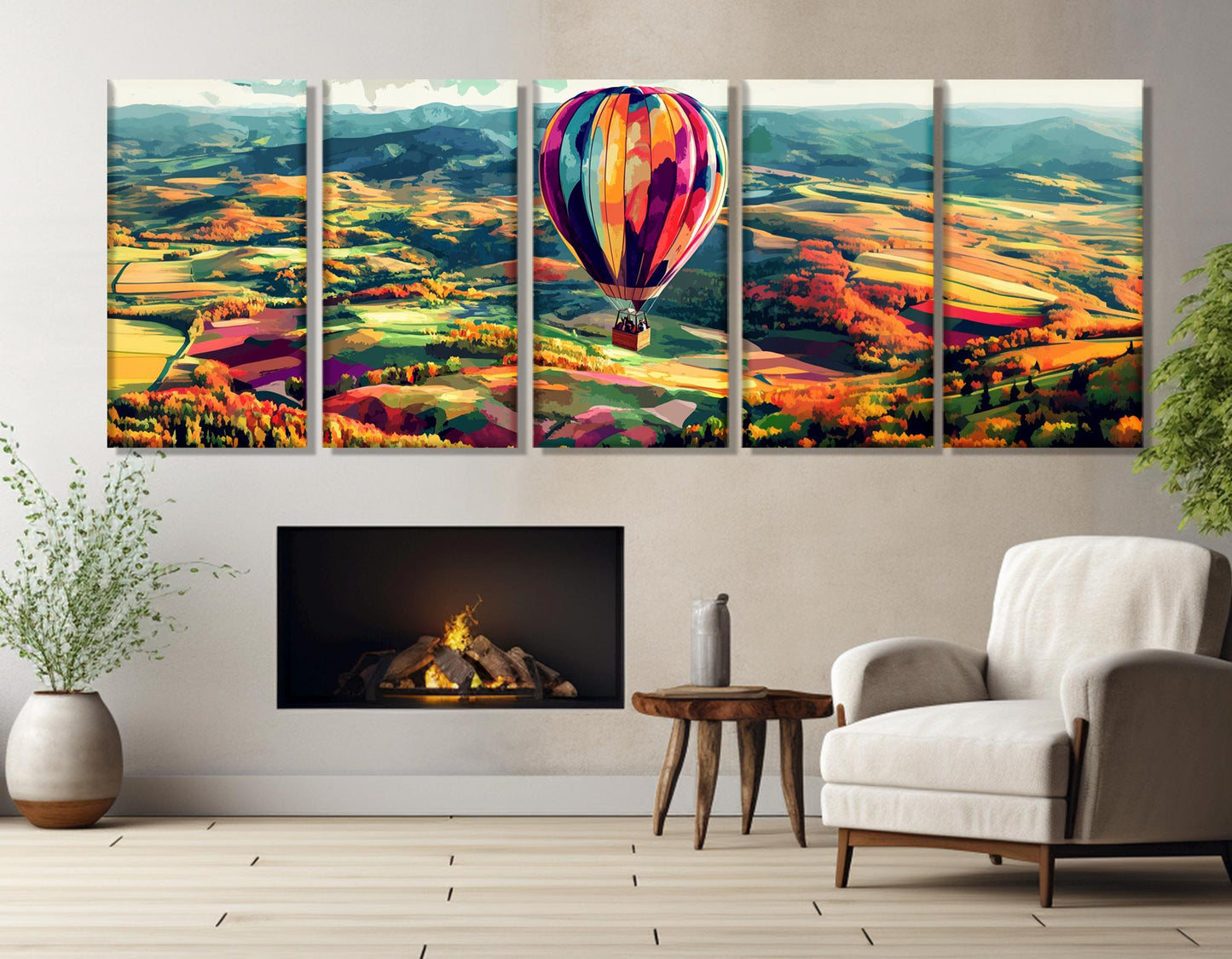 Abstract Hot Air Balloon Panoramic Wall Art - Large Cotton Canvas Print, Ready to Hang