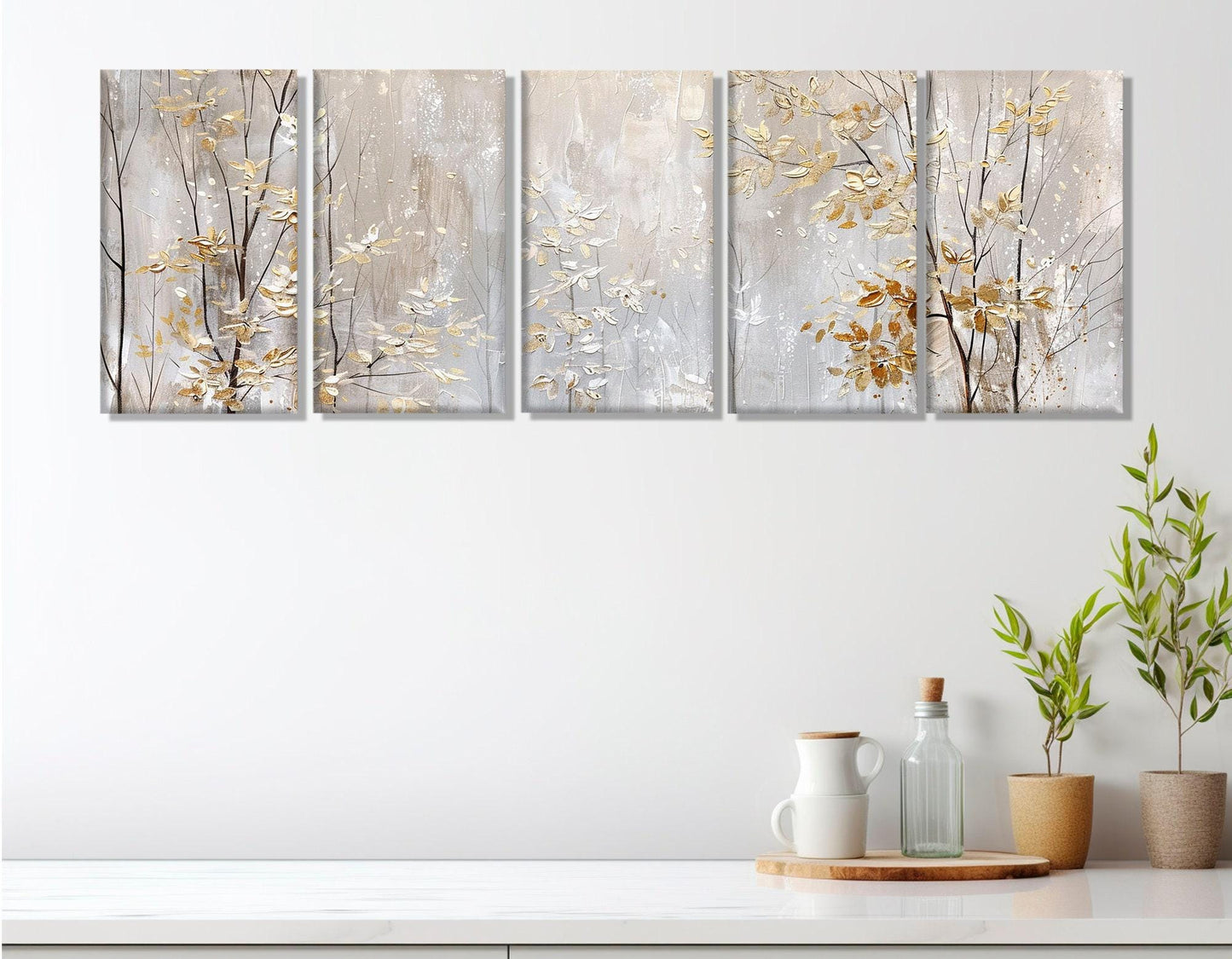 Winter Trees Canvas Print – Golden Leaves Wall Art | Soft Tones Painting, Ready to Hang