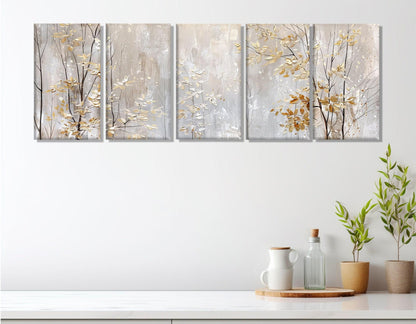 Winter Trees Canvas Print – Golden Leaves Wall Art | Soft Tones Painting, Ready to Hang