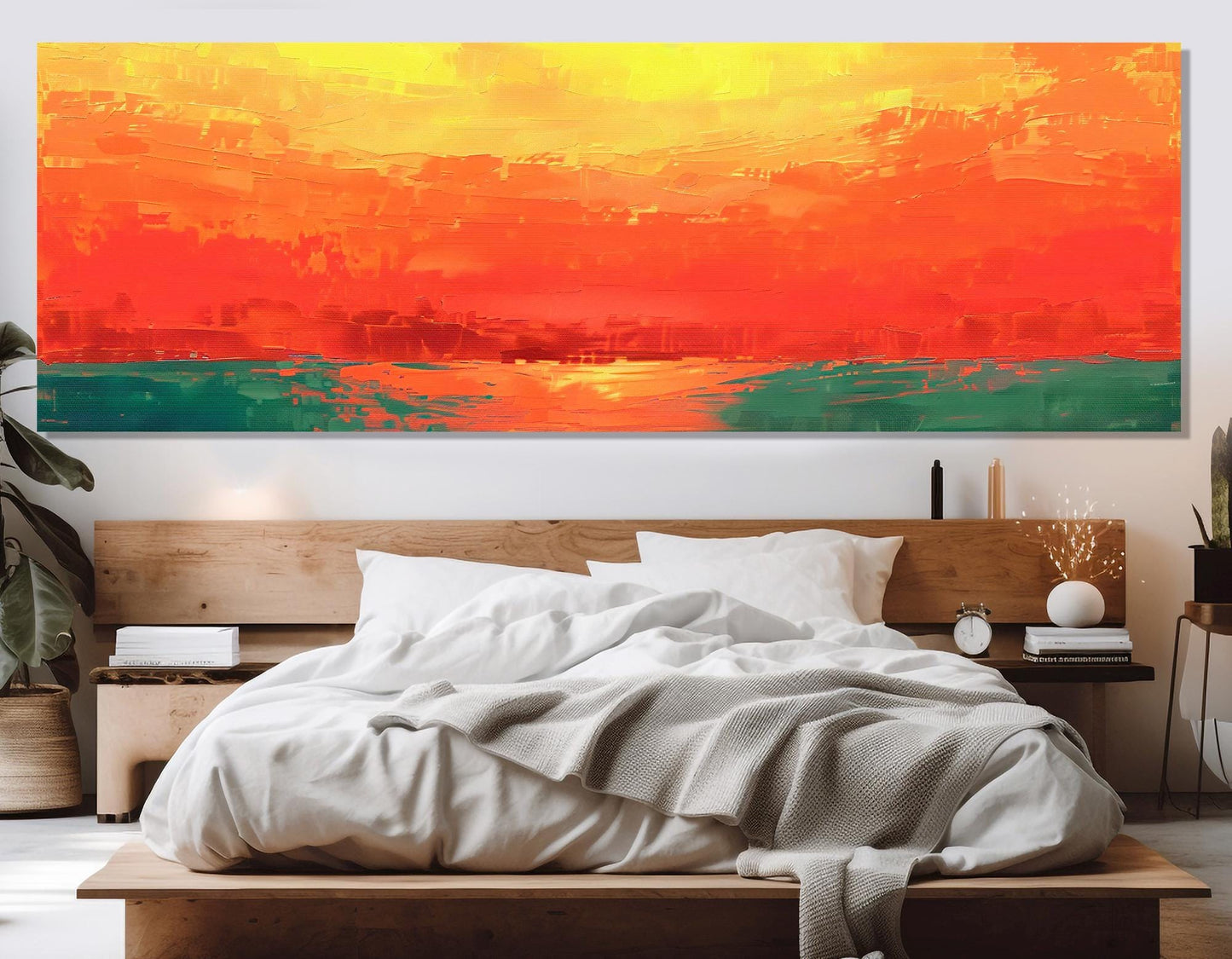Abstract Orange Sunset Painting Canvas Print, Framed and Ready to Hang