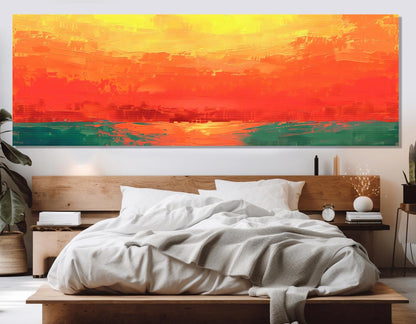 Abstract Orange Sunset Painting Canvas Print, Framed and Ready to Hang