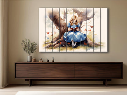 Alice in Wonderland Wood Print – Modern Kids Room Decor | Wood Wall Art Panel