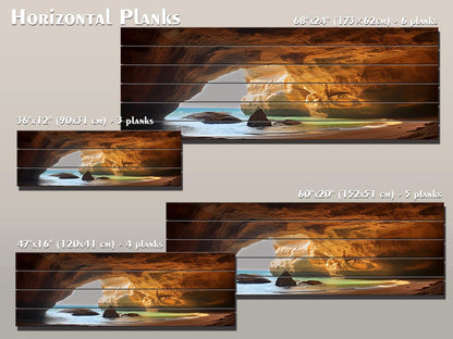 Benagil Cave Wall Art – Natural Wood  Print| Portugal Coastal Scene Print