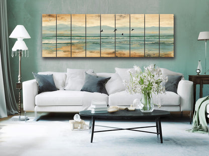 Coastal Wood Art – Pelican Wall Print on Natural Linden Wood, Rustic Beach Decoration
