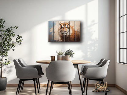 Tiger Wood Wall Art – Natural Wood Print | Abstract Tiger Print Wooden Decor