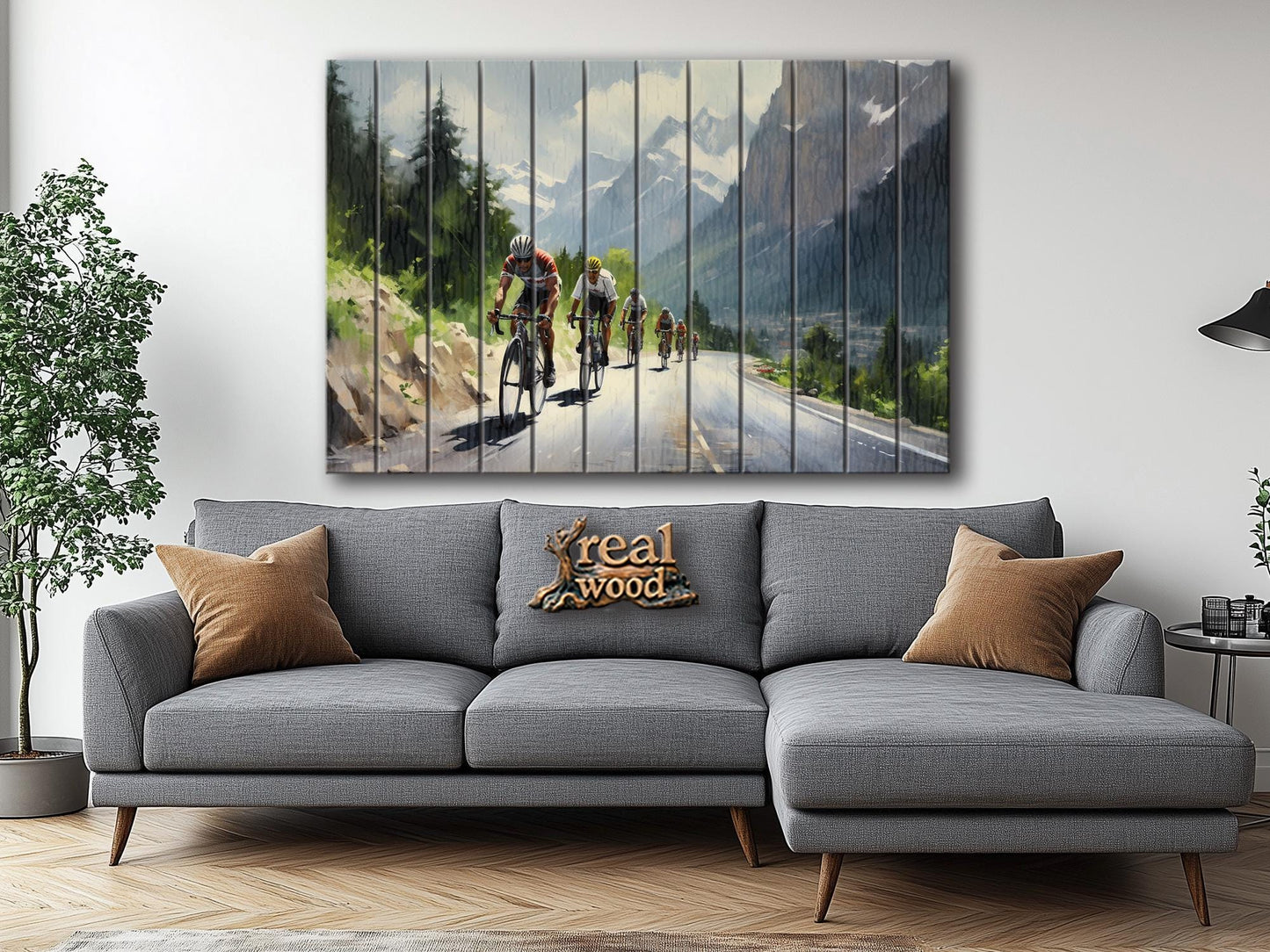 Cycling Wood Art – Abstract Velo Sport Painting on Natural Wood Wall Decor