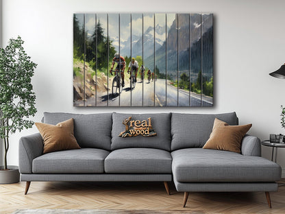 Cycling Wood Art – Abstract Velo Sport Painting on Natural Wood Wall Decor