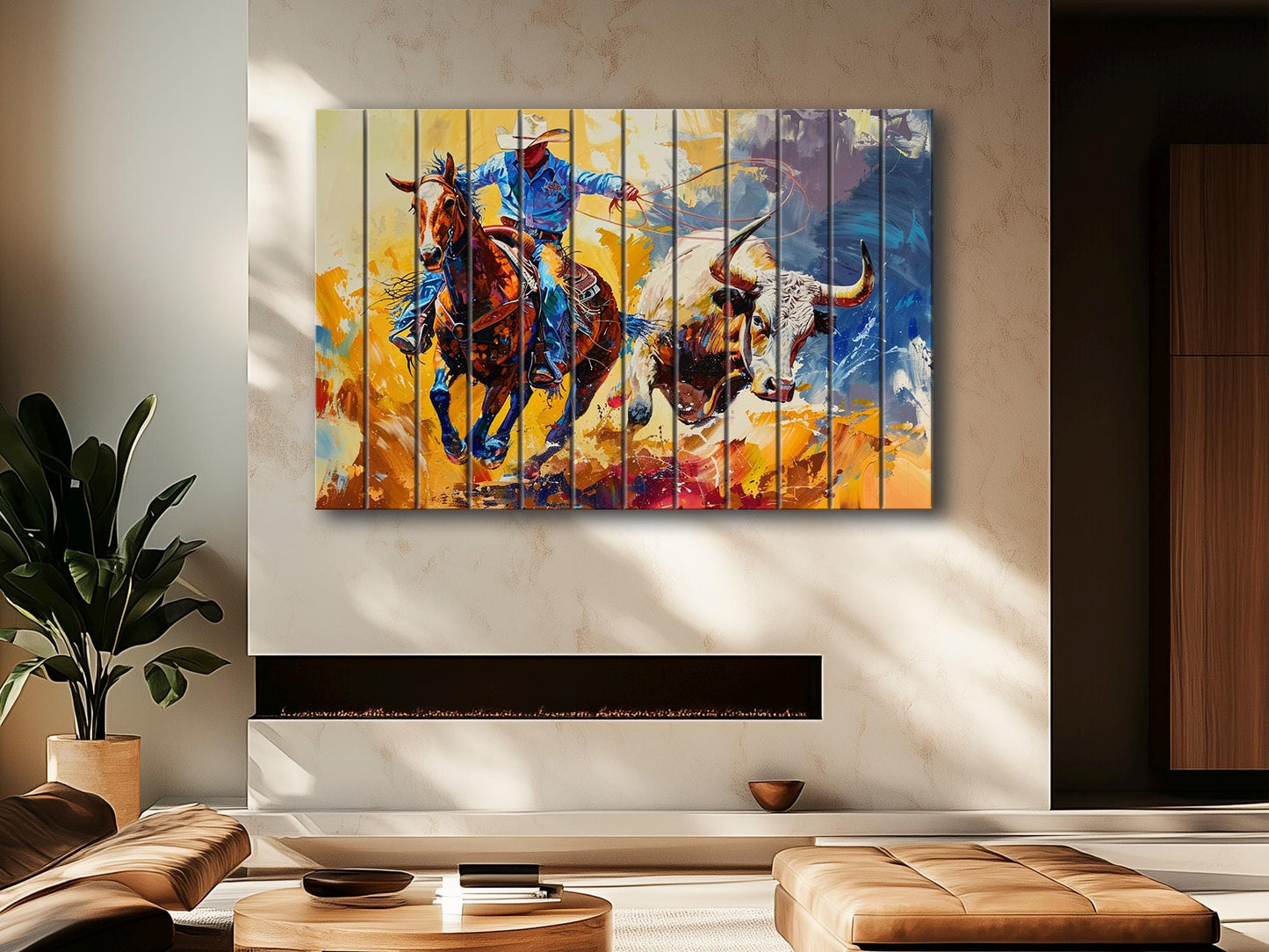 Cowboy Wood Wall Art – Rustic Farmhouse Decor | Wooden Wall Art Plank Print