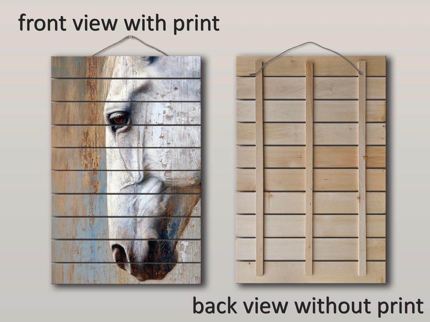 Rustic Horse Wall Art – Natural Wood Horse Print | Cozy Farmhouse Decor