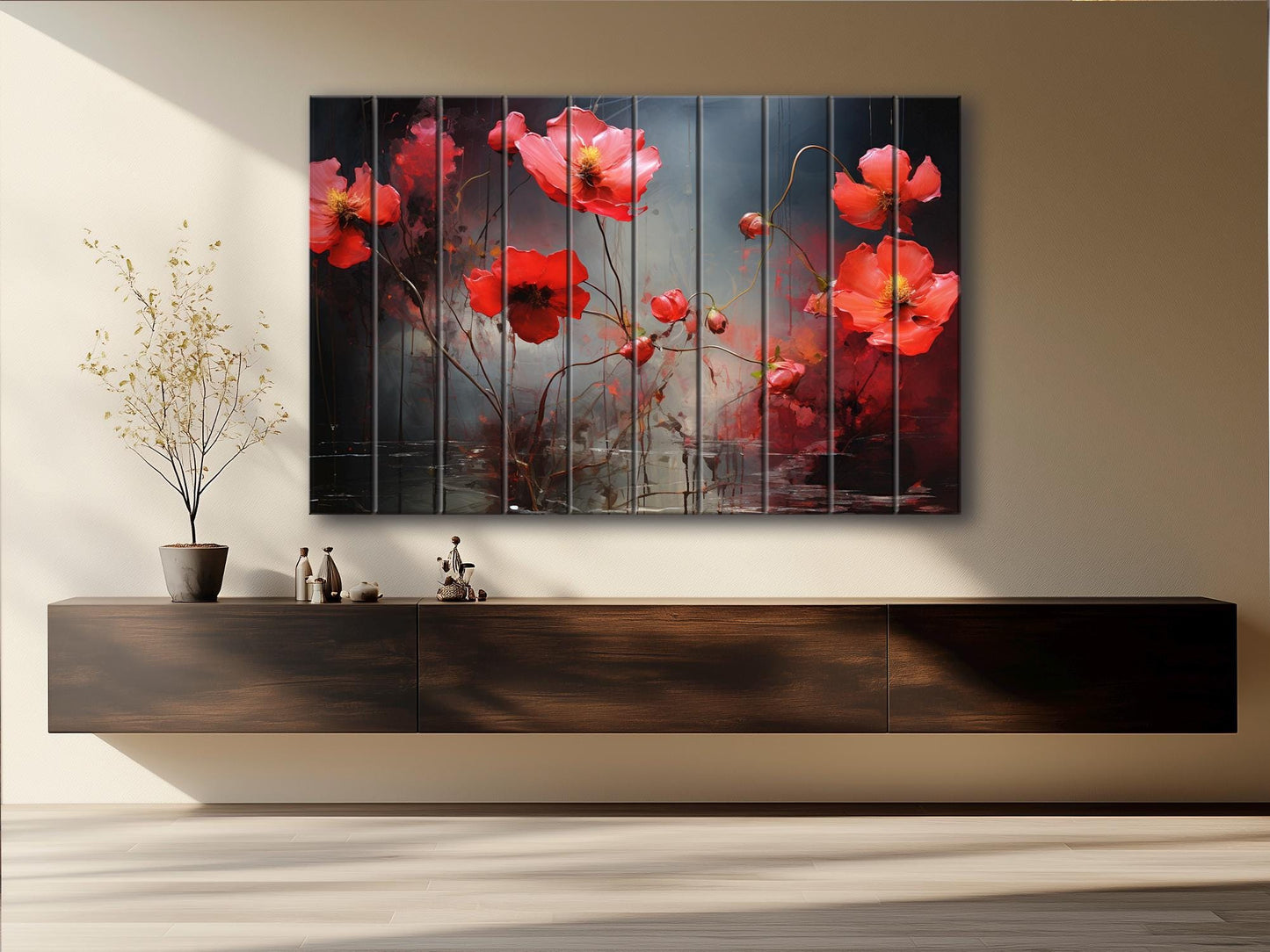 Wood Wall Art – Abstract Floral on Natural Linden Planks | Rustic Farmhouse Style
