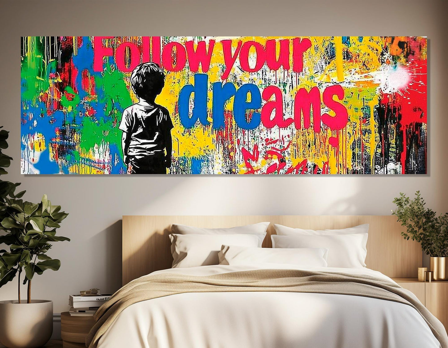Street Art Canvas Print – Follow Your Dream Banksy Style Motivational Graffiti