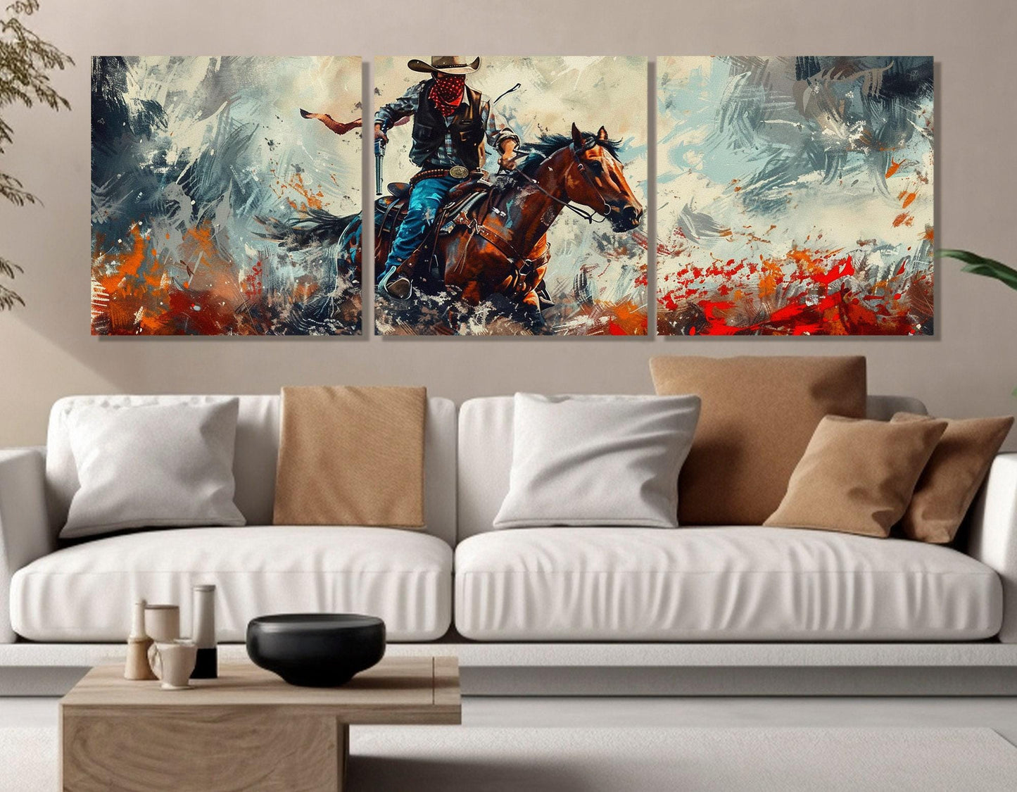 Wild West Wall Art – Cowboy Canvas Print | Retro Western Painting, Framed Canvas Art