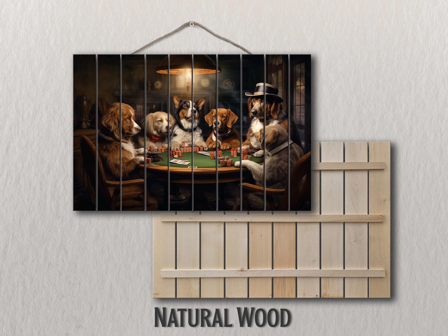 Dogs Playing Poker Painting | Rustic Wood Wall Art - Unique Poker Gift