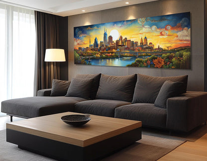 Nashville Canvas Print – Large Abstract City Painting | Framed & Ready to Hang