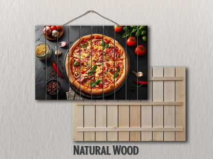 Pizza Wall Art - Rustic Wood Plank Artwork | Kitchen Wall Art & Pizzeria Decor