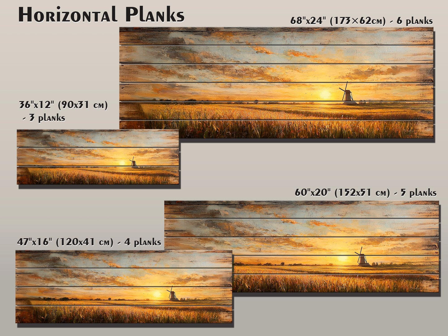 Wood Wall Art - Rustic Sunset Cornfield Painting | Natural Wood Decor, Farmhouse Style