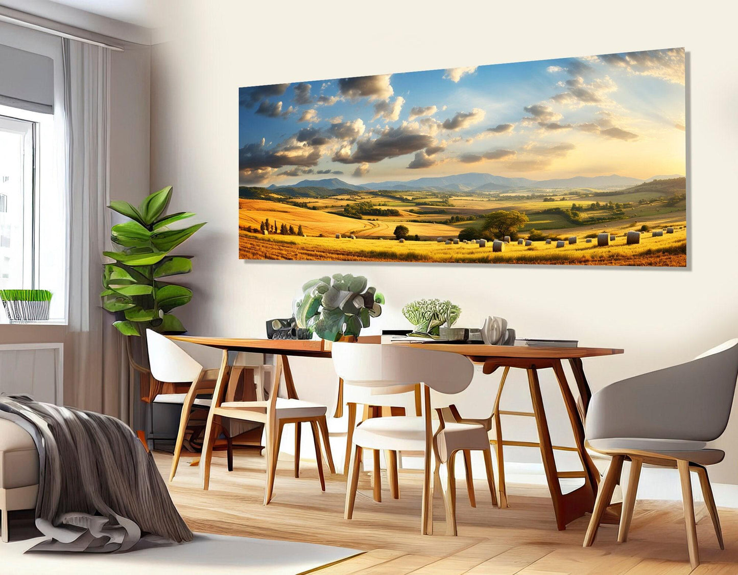 Field with Haystacks Canvas | Rustic Farm Wall Art - Framed & Ready to Hang