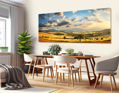 Field with Haystacks Canvas | Rustic Farm Wall Art - Framed & Ready to Hang