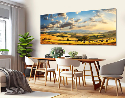 Field with Haystacks Canvas | Rustic Farm Wall Art - Framed & Ready to Hang