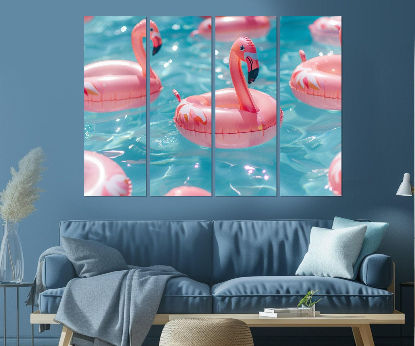 Pink Flamingo Canvas Print – Swimming Pool Wall Art | Framed Summer Decor