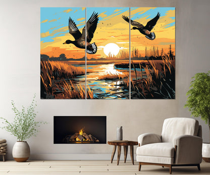 Ducks Canvas Print - Framed Wildlife Wall Art | Lake Sunset Art Ready to Hang