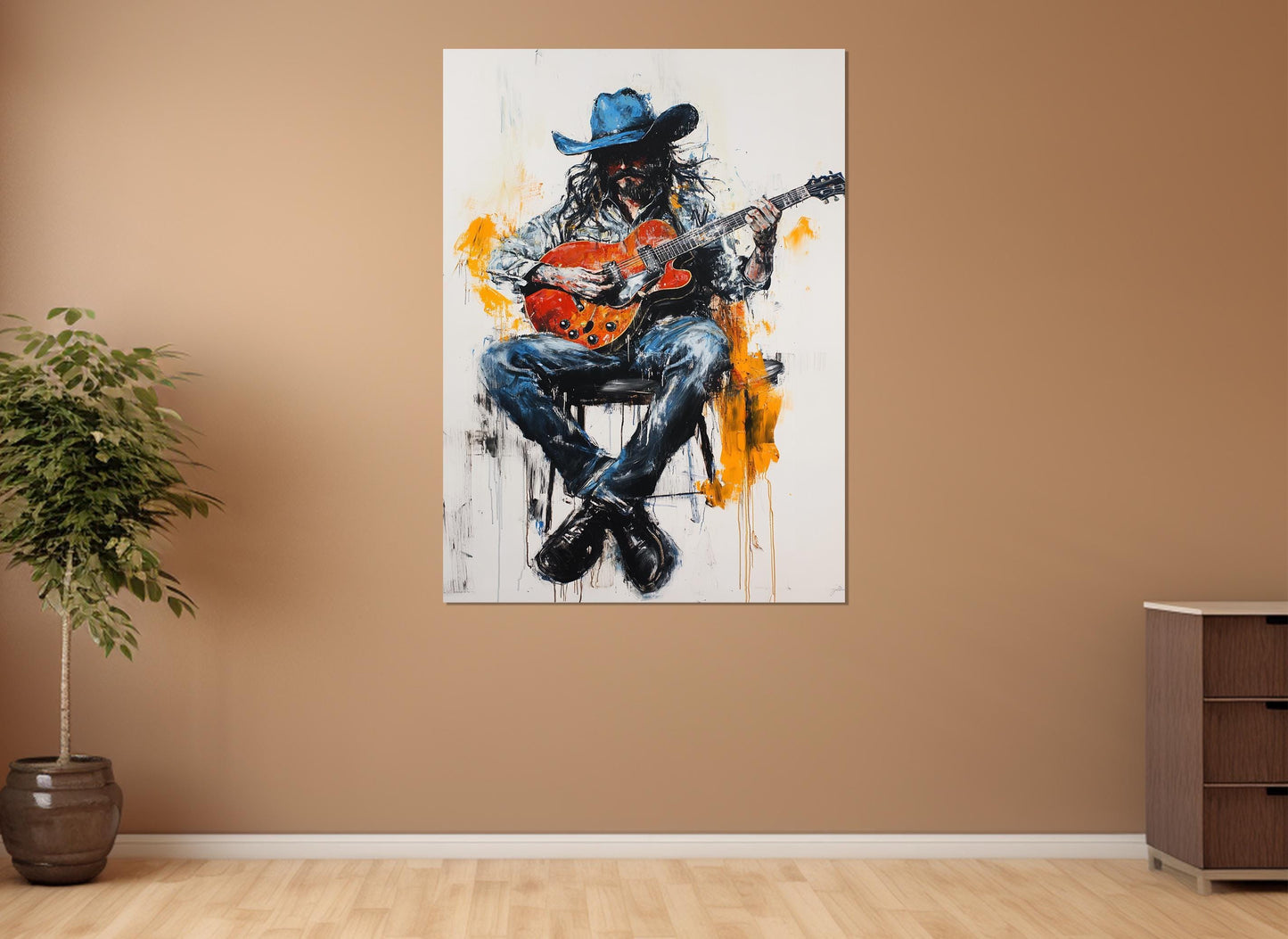 Cowboy Guitar Canvas – Abstract Guitar Print Framed Canvas Art Ready to Hang