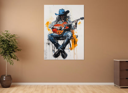 Cowboy Guitar Canvas – Abstract Guitar Print Framed Canvas Art Ready to Hang