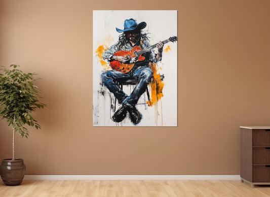 Cowboy Guitar Canvas – Abstract Guitar Print Framed Canvas Art Ready to Hang