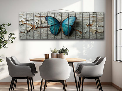 Blue Butterfly Wall Art – Rustic Wood Decor With Pastel Butterfly Print On Wood