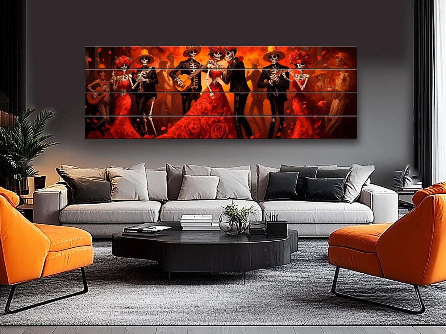 Day of Dead Wall Art – Skeleton Dance Painting on Wood | Mexican Wall Decor
