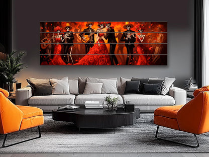 Day of Dead Wall Art – Skeleton Dance Painting on Wood | Mexican Wall Decor
