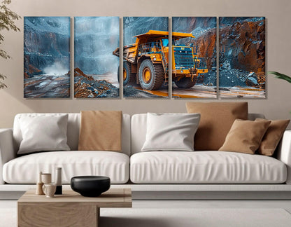 Yellow Dump Truck Canvas - Large Construction Wall Art | Framed Ready to Hang