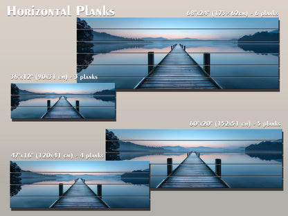 Wooden Dock Print – Rustic Lake Art on Natural Linden Wood Planks | UV Printed Wood