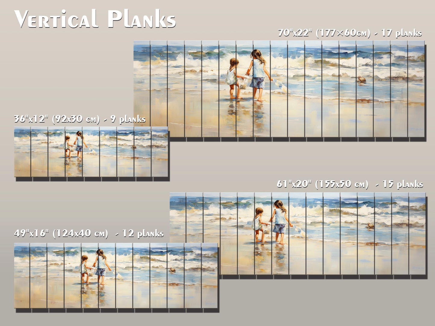 Rustic Wood Wall Art | Wooden Beach Painting with Warm Wood Texture for Kids Room