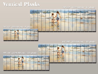 Rustic Wood Wall Art | Wooden Beach Painting with Warm Wood Texture for Kids Room