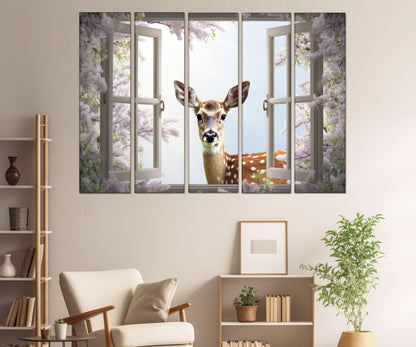Fantasy Deer Canvas Print – Faux Window Wall Art | Framed Gallery Wrapped Canvas
