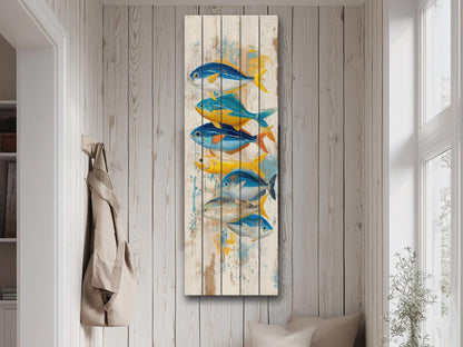 Nautical Wood Wall Art – Rustic Coastal Wall Decor With Colorful Fish Print