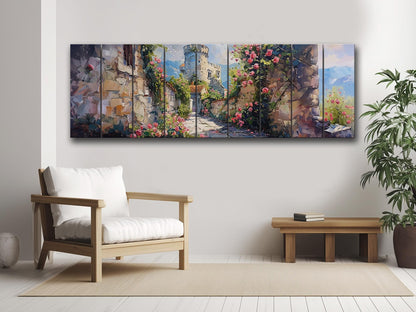 Rustic Wood Wall Art – Flower Pathway Print on Natural Wood Plank Decor