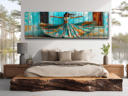 Beautiful Indian Woman Dancing Print on Wood - Rajasthan Wall Decor