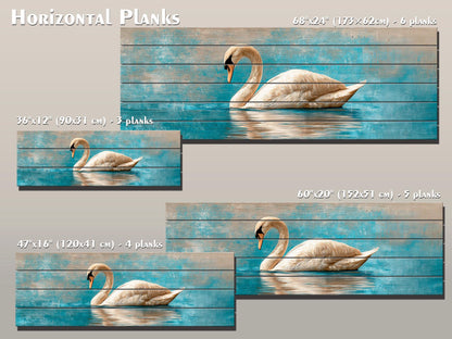 Swan Print Wood - Elegant Wildlife Wall Art | Rustic Farmhouse Beige Blue Painting