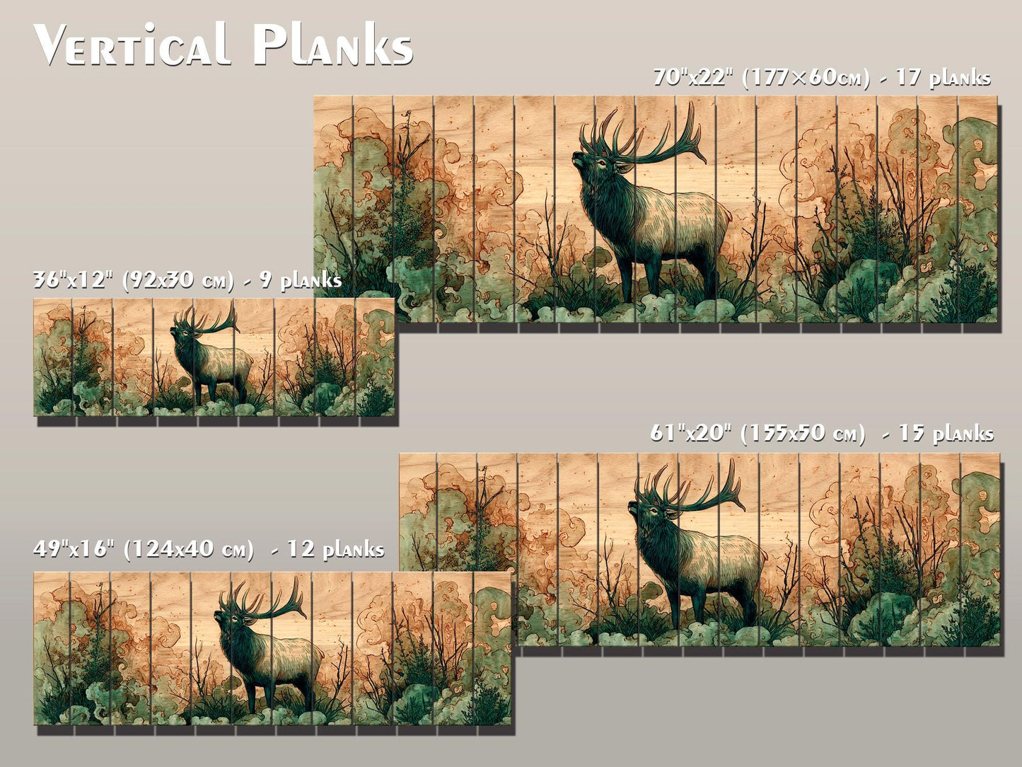 Elk Print On Wood – Rustic Wood Art With Misty Forest Wall Painting & Wildlife Decor