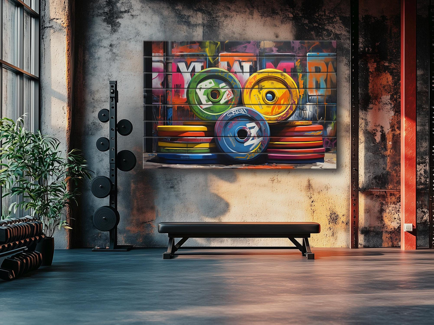 Fitness Wall Art - Rustic Wood Art Gym Wall Decor | Industrial Gym Decor Barbell Print Wood
