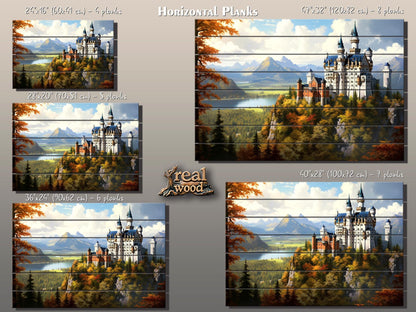 Neuschwanstein Castle Painting | Rustic Wood Wall Art – Natural Wood Print