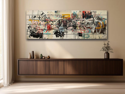 Graffiti Wood Art – Abstract Urban Wall Decor on Natural Wood Print